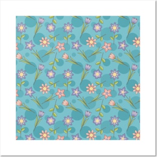 Retro Flowers Pattern Posters and Art